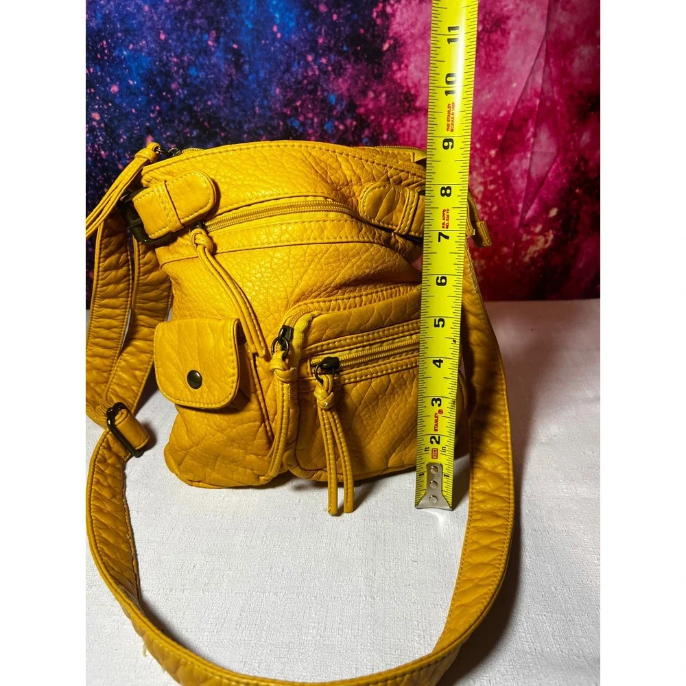 Laurel & Sunset Mustard Yellow Pebbled Vegan Leather Crossbody Utility Bag
